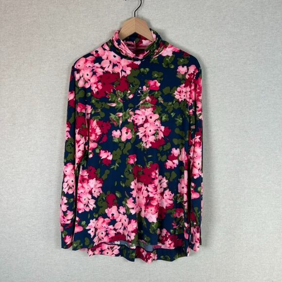 Lands End Womens Long Sleeve Rash Guard Size 1X Swim Tee Dark Floral Vacation - Picture 1 of 9